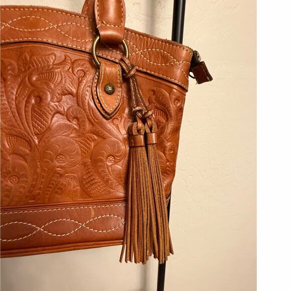 Patricia Nash Brown leather embossed purse/bag/tote braided straps tassel detail - Picture 2 of 9
